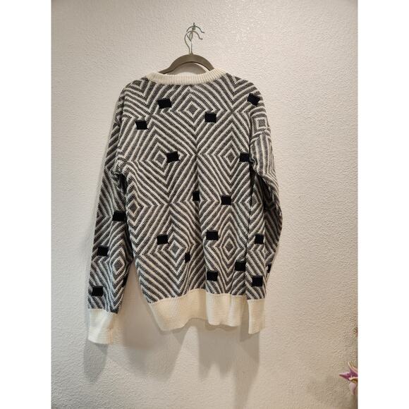 Vintage LeRoy Knit Geometric Sweater M Taiwan 80s Retro Optical Illusion‎ - Picture 2 of 5